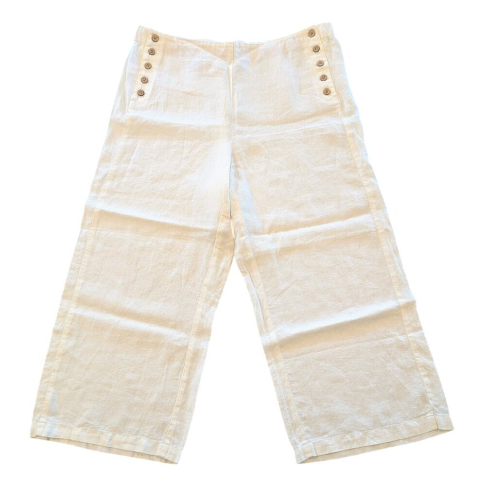 J. Jill Nwt Love Linen Pants L 100% Linen Off White Cream Ecru Button Details